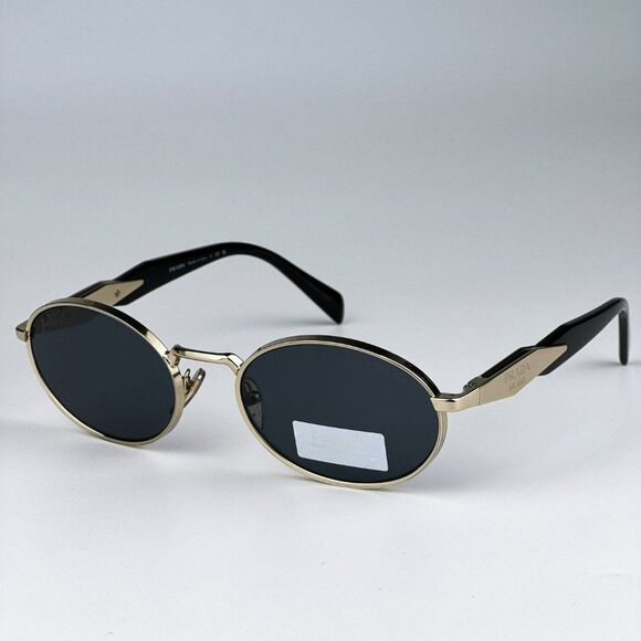 NEW Prada PR65ZS ZVN09T Pale Gold Dark Grey Oval Metal Unisex Sunglasses - Picture 7 of 14